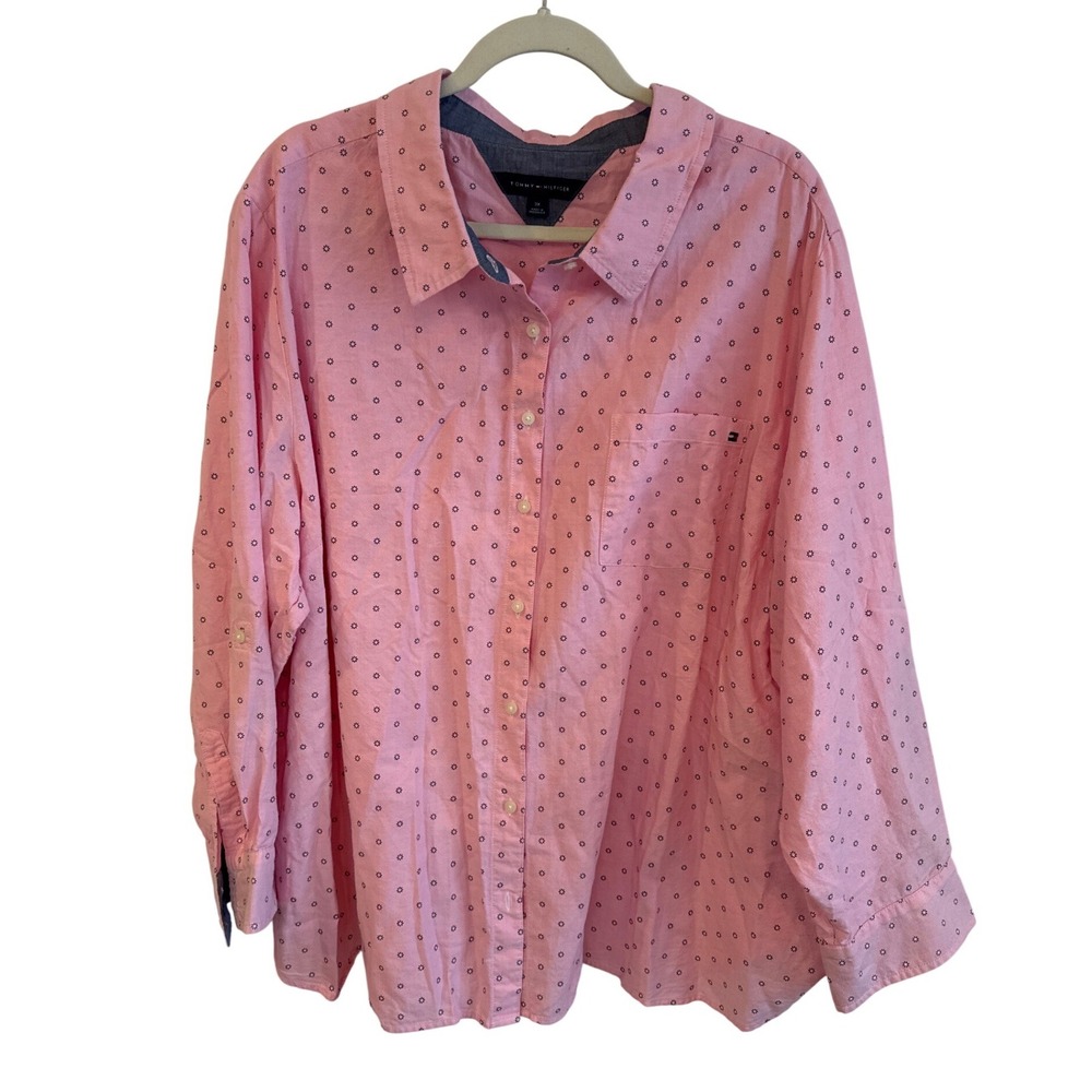 Tommy Hilfiger Men's Pink Dotted Button Down Shirt‎ 3X Plus Size Long Sleeve